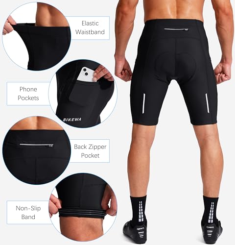 Men's 3D Padded Cycling Shorts with Zipper Pockets - Black, Medium