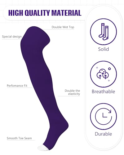 High Football Socks - Large Size, Purple and White
