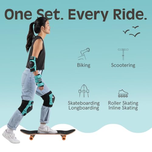 Multi-Sport Protective Pad Set - Knee, Elbow & Wrist Guards - Adult Spring Mint