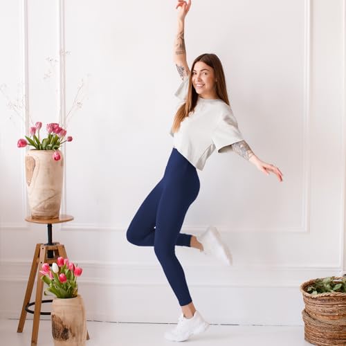 High Waisted Navy Leggings for Women - Full Length, Large-X-Large