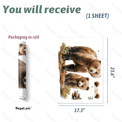 Lifelike Bear Wall Stickers for Nursery Mama Bear Animals Wall Decal Stickers Peel and Stick Wall Art Home Decor Wall Stickers for Living Room Bedroom Bathroom Classroom Library