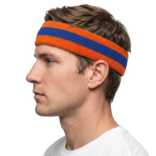 Terry Sports Headband - Blue/Dark Orange Stripe