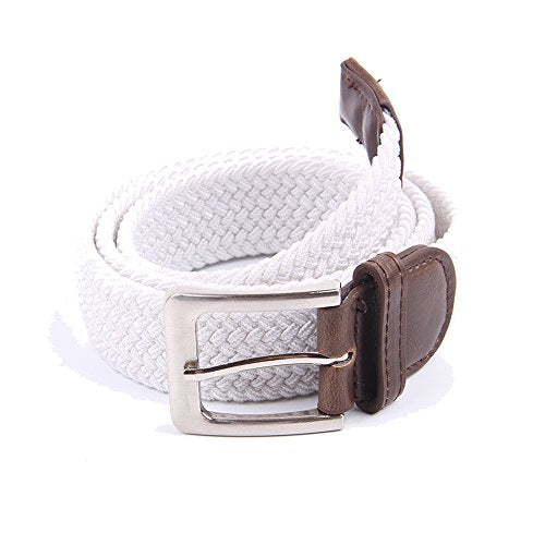 Multicolored Braided Elastic Fabric Belt - Medium/White