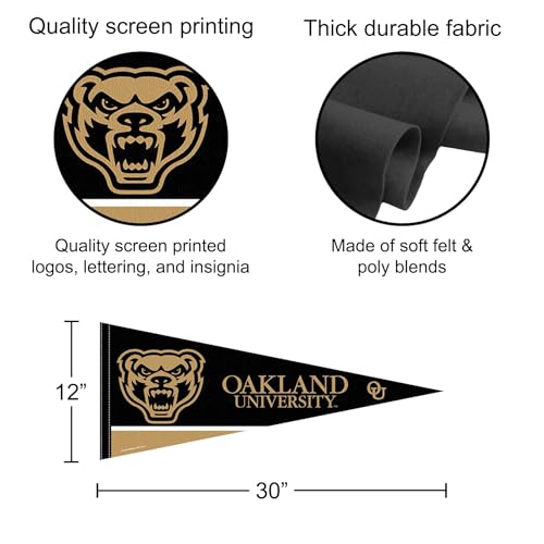 Oakland Golden Grizzlies Pennant 12x30 Inch Felt Banner with Logo