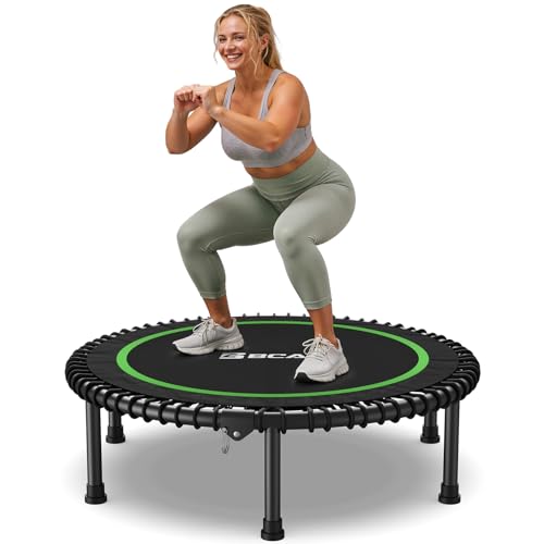 Mini Rebounder Trampoline for Adults - 40" Green - Foldable Bungee Fitness