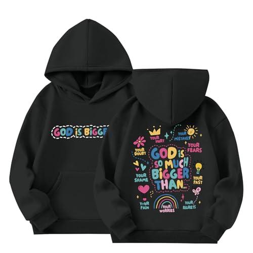 Christian Jesus God Hoodie for Girls - Bible Verse Sweatshirt - Black, 7-8 Years