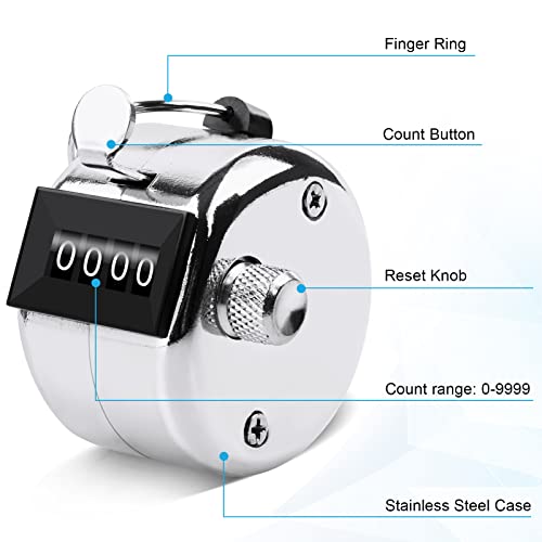 4-Digit Hand Counter - 2 Pack Metal Click Counters with Lanyard
