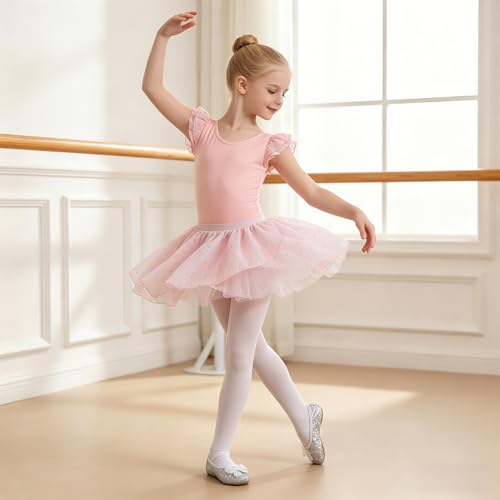 Girls Ballet Leotard with Detachable Skirt & Hairband - Light Pink, 6-7 Years