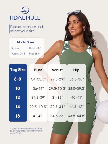 Tidal Hull Women's Tankini Swimsuit with Shorts – Tummy Control, 12 Blue to Purple Leaf