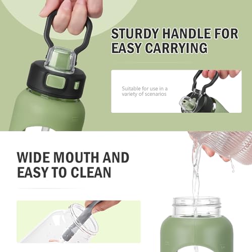 Glass Water Bottle with Straw & Handle - 24 oz Olive
