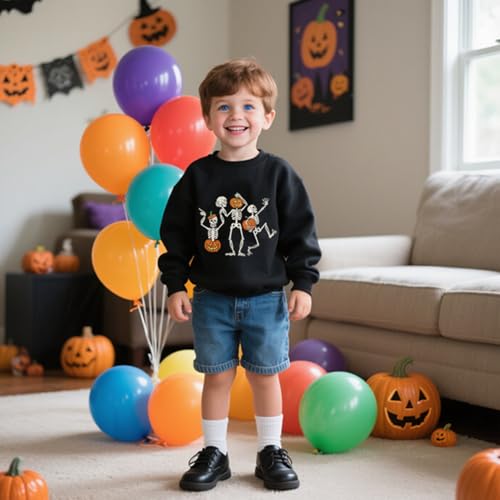 AQYLXLHH 4T Toddler Halloween Pumpkin Ghost Dinosaur Sweatshirt Boys Girls 2-Skeleton Black