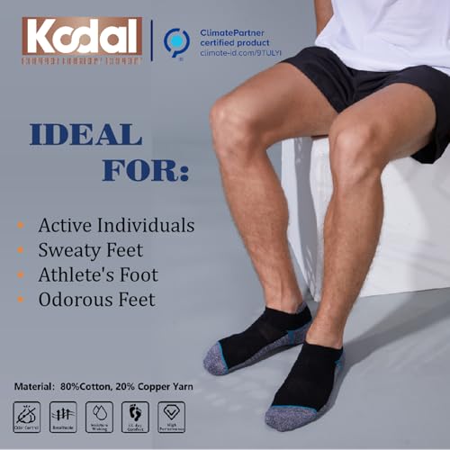Kodal Copper Ankle Athletic Socks 6-10 Black/Blue - 5 Pairs moisture wicking odor control