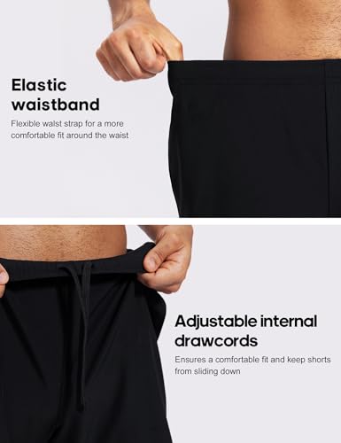 Men's 2 in 1 Running Athletic Shorts - 5 Inch Inseam, Large, Black