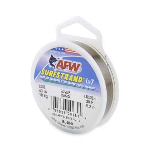 Fishing Leader Wire - 1x7 Stainless Steel, 40 lb Test, Camo, 30 ft
