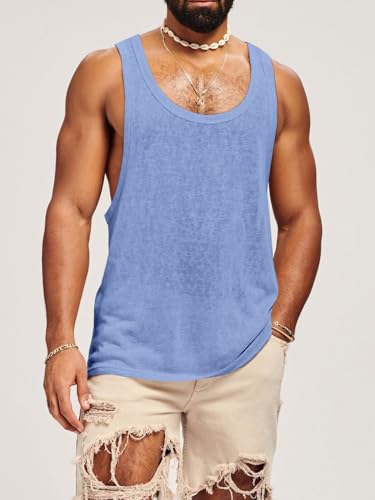 Runcati Men's Workout Tank Top - Sleeveless Gym Fitness Shirt, Large Sky Blue