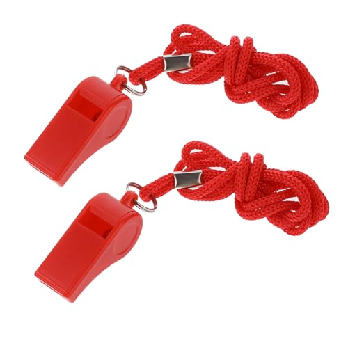 2 Pack Loud Plastic Whistles with Lanyards - Red Coach & Referee Whistle