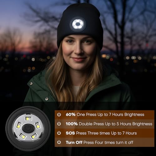 LED Beanie with Light - Unisex USB-C Rechargeable Black Hat