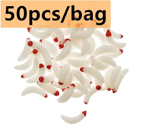 1-Inch Soft Plastic Fishing Worms Lures - 50pcs White Maggot Baits