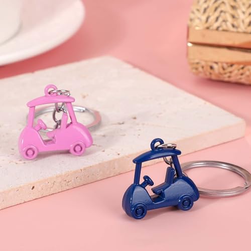 Golf Cart Keychain Set - Zinc Alloy Golf Gift for Men & Women - Blue, Pink