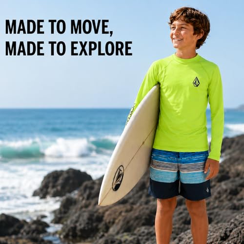 Volcom Boys Lime Long Sleeve Rash Guard Swim Shirt UPF 50+ Quick Dry - Size 14
