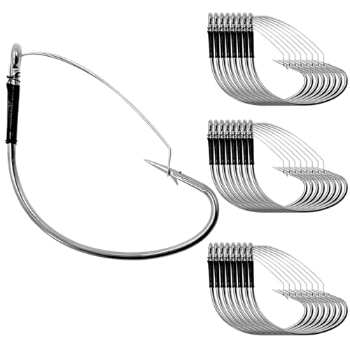 Weedless Wacky Worm Fishing Hooks - Wide Gap Stainless Steel - Size 2 (10pcs)