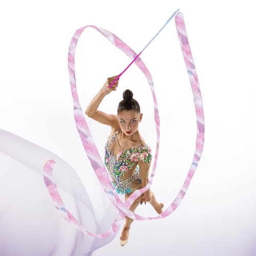 2PCS 79-Inch Rhythmic Gymnastics Dance Ribbons with Wand - Sparkling Color