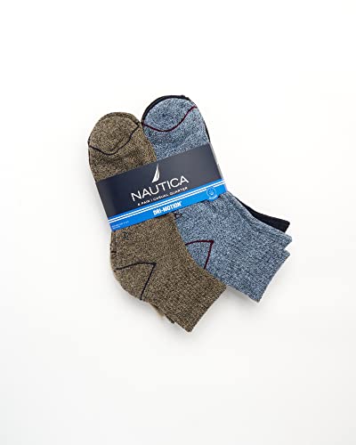 Nautica Men's Cushioned Moisture-Wicking Athletic Quarter Socks 6 Pack, Brown/Navy/Black 6-12.5