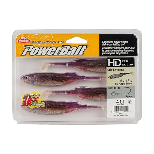 PowerBait Drip Swimmer Soft Plastic Fishing Bait - HD Purple Shiner, 5"