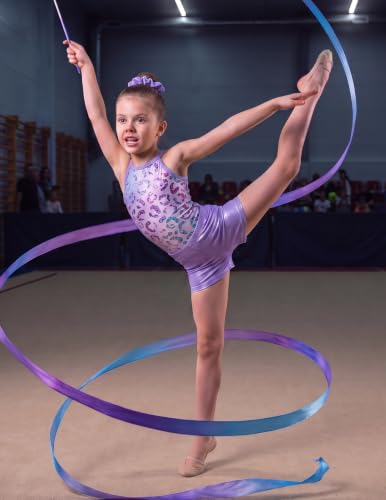 Zaclotre Girls Gymnastics Leotard with Clasp Back & Tumbling Shorts - 6-7 Years, Purple Leopard