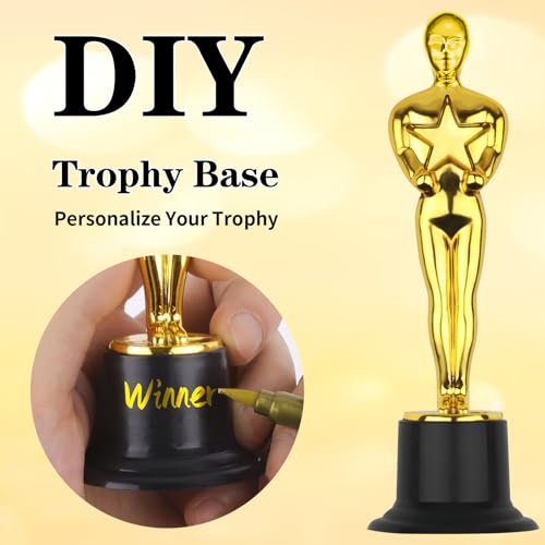 6 Mini Gold Award Trophies - Plastic Statues for Events & Parties