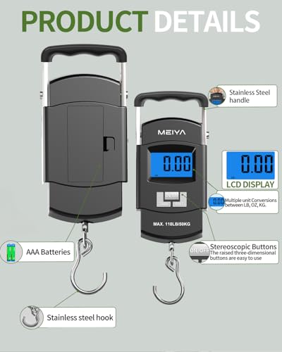 Digital Fish Scale 110lb/50kg with Backlit LCD & Portable Handle for Anglers