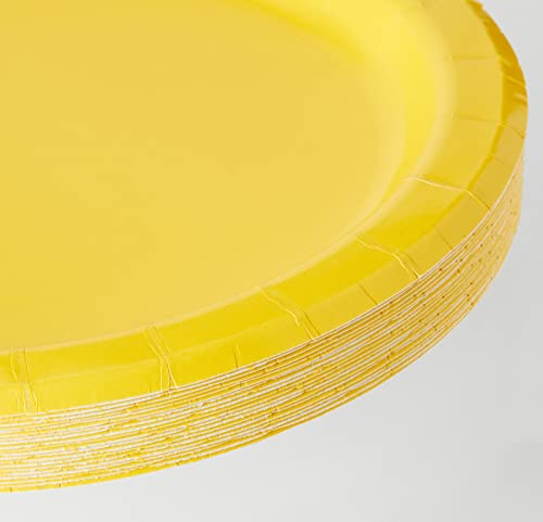 Neon Yellow Round Dessert Plates - Pack of 20, Disposable & Vibrant - Gold