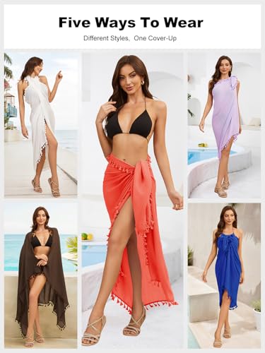 QIANXIZHAN Women's Black Tassels Swimsuit Cover Up Beach Sarong Wrap