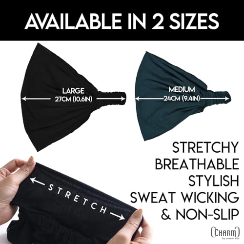 CHARM Japanese Style Headband for Men & Women, 3-Pack in Black, Gray, Navy – Stretchy, Non-Slip Workout & Daily Use