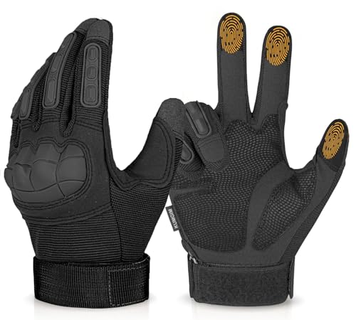 Tactical Motorcycle Gloves with Knuckle Protection - Black/Large