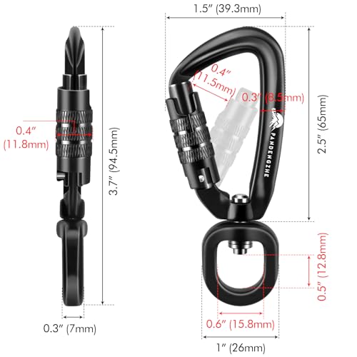 Locking Carabiner Clip 2.5" with Swivel C Ring – 4.5KN, 7075 Aluminum (Pack of 3)