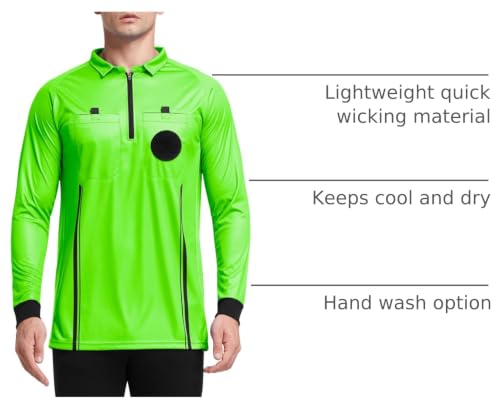 FitsT4 Sports Pro Soccer Referee Jersey Long Sleeve Shirt Medium Green
