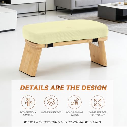 Bamboo Meditation Bench with Cushion - Foldable Prayer Stool, Beige