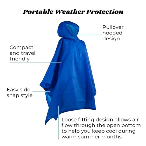 Packable Lightweight Adjustable Rain Poncho for Adults - Red