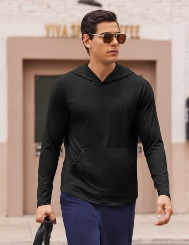 PINSPARK Men's Lightweight Black Golf & Workout Hoodies Pullover Large