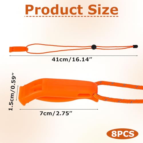 Gyinere 8 Pack Coast Guard Approved Marine Safety Whistles with Lanyards