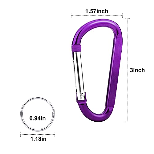 10 Pack 3" Aluminum Spring Snap Hook Carabiner Clips - Colorful