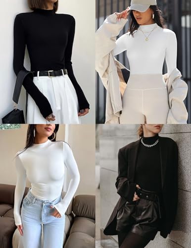 Long Sleeve Turtleneck Top for Women - Thermal Underwear - Large Black