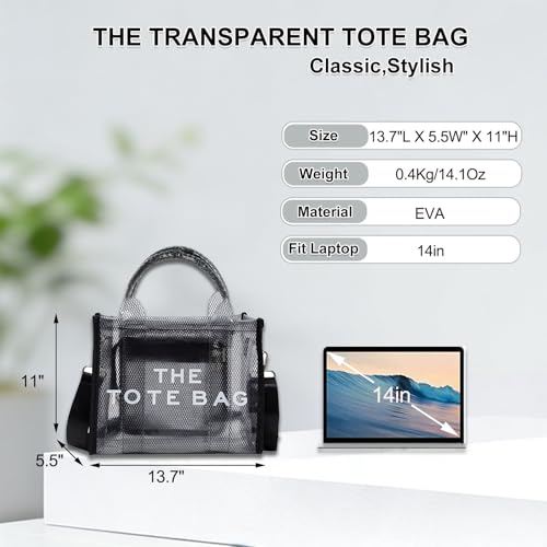 Large Clear Tote Bag for Stadium Events - Black