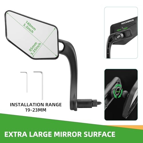 ROCKBROS Left Bike Mirror - 360° Adjustable Bicycle Handlebar Mirror for E-Bike