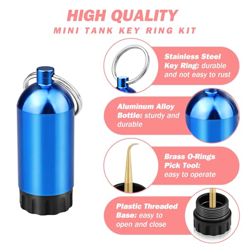 Blue Aluminum Mini Diving Tank Key Ring with O-Rings - Scuba Gear Accessory