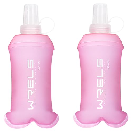 WRELS Pink Collapsible Water Bottle 250ml Soft Flask for Running & Hiking
