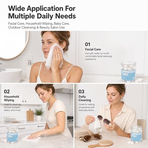 Compressed Face Towels - 100 Count Disposable Cotton Tissues