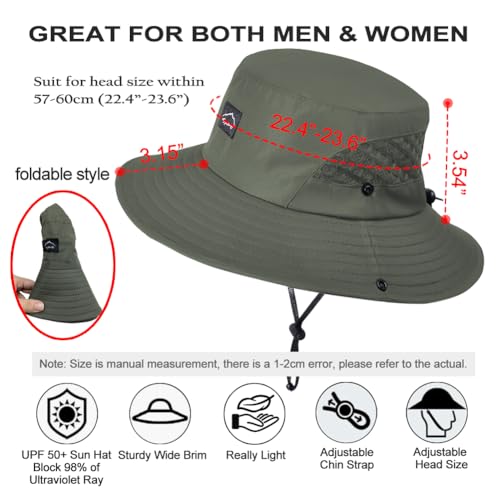 Sireck UPF50+ Fishing Hat Wide Brim Sun Hat One Size Army Green