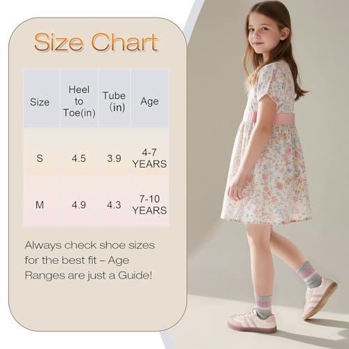 Kids Girls 4 Pairs Athletic Socks - Hearts & Stripes, Ages 7-10